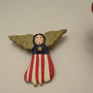 Patriotic Angel Pin with Red and Blue Dress